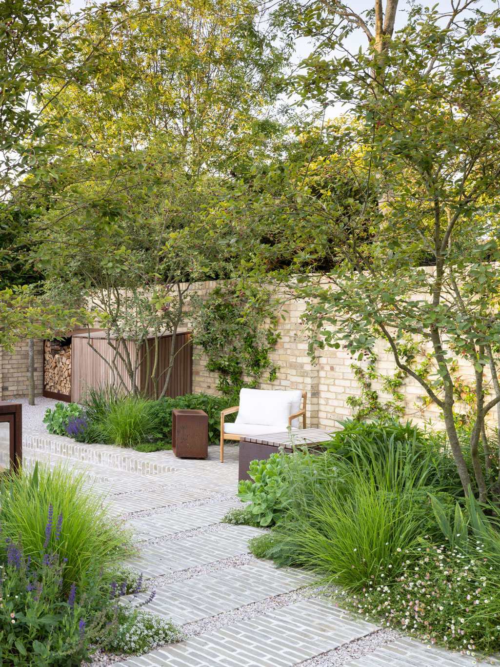 Colm Joseph Cambridge courtyard garden path multi-stem trees