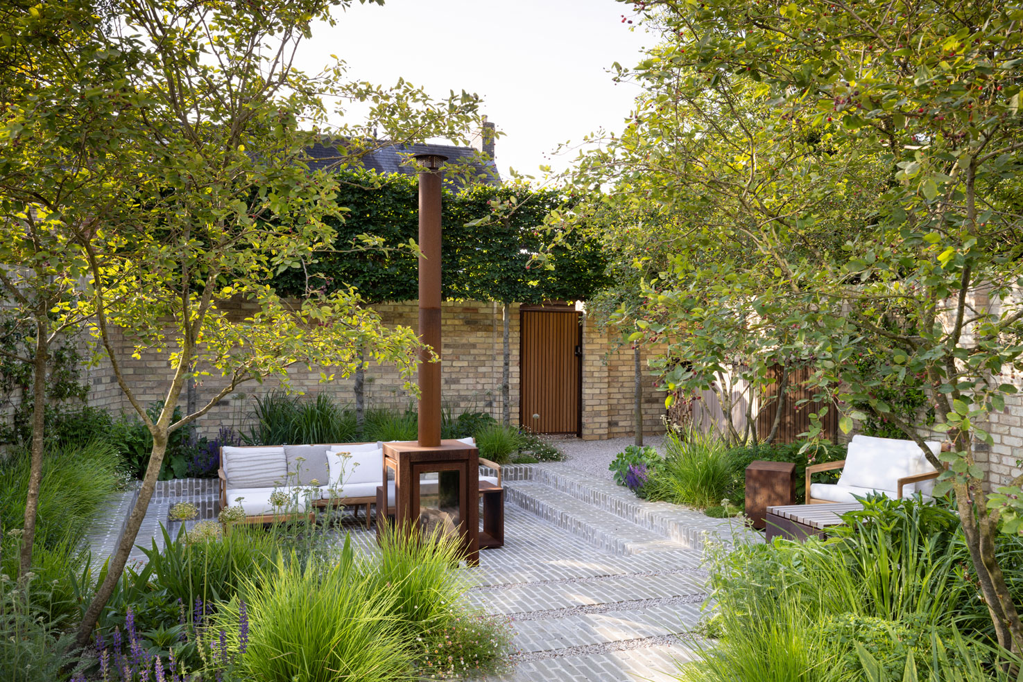 Colm Joseph Cambridge courtyard garden design sunken seating area natural planting