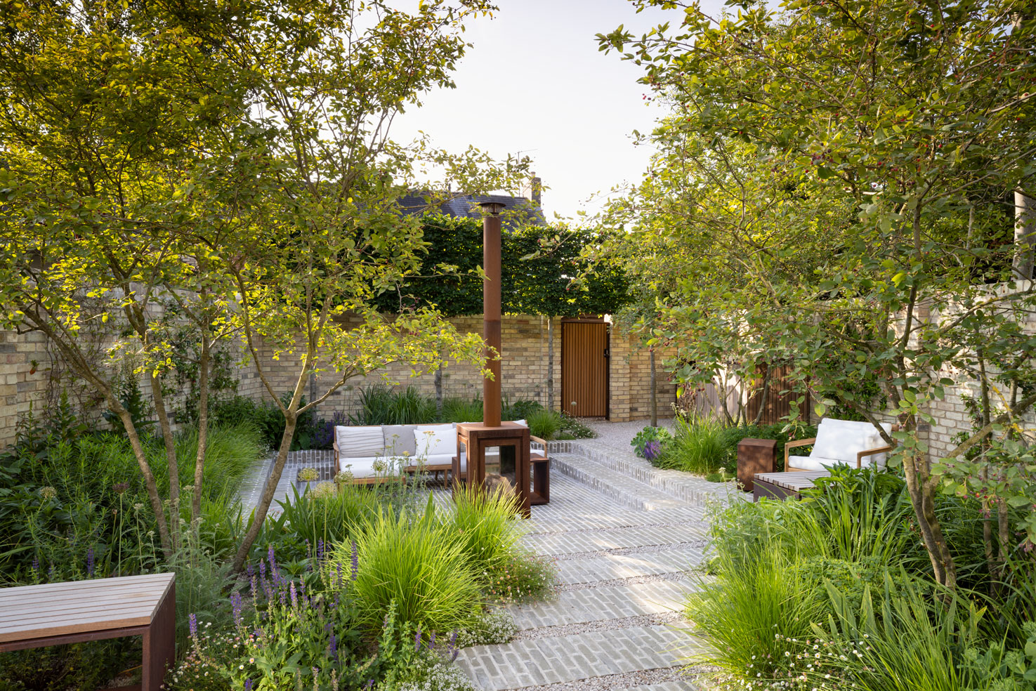 Colm Joseph Cambridge courtyard garden design sunken seating area natural planting