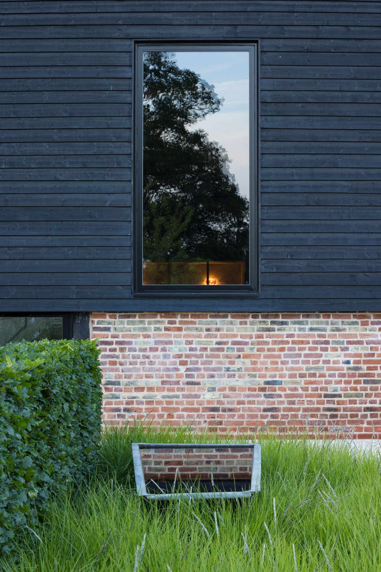 Colm Joseph suffolk garden design converted barn modern home minimalist beech hedge ornamental grass sesleria water feature agricultural trough